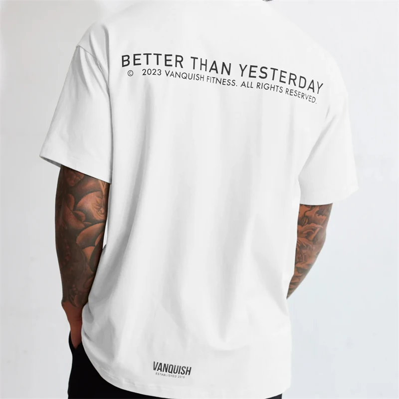 Sports fitness men\'s cotton sportswear loose crew neck short sleeve men\'s T-shirt Street wear summer casual men\'s wear