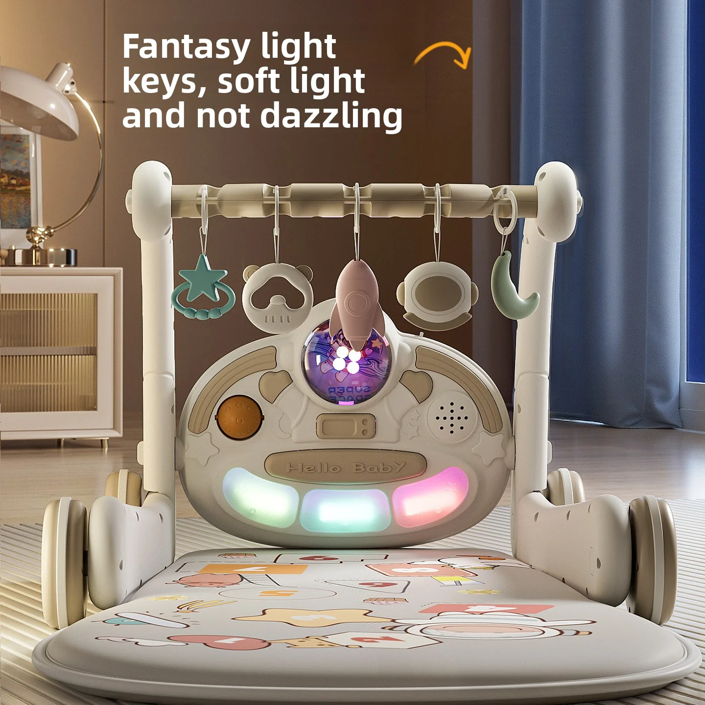 سجادة لعب للأطفال في صالة الألعاب الرياضية مع بيانو ركلة ووكر، سجادة تعليمية ممتعة متعددة الوظائف للأطفال #4