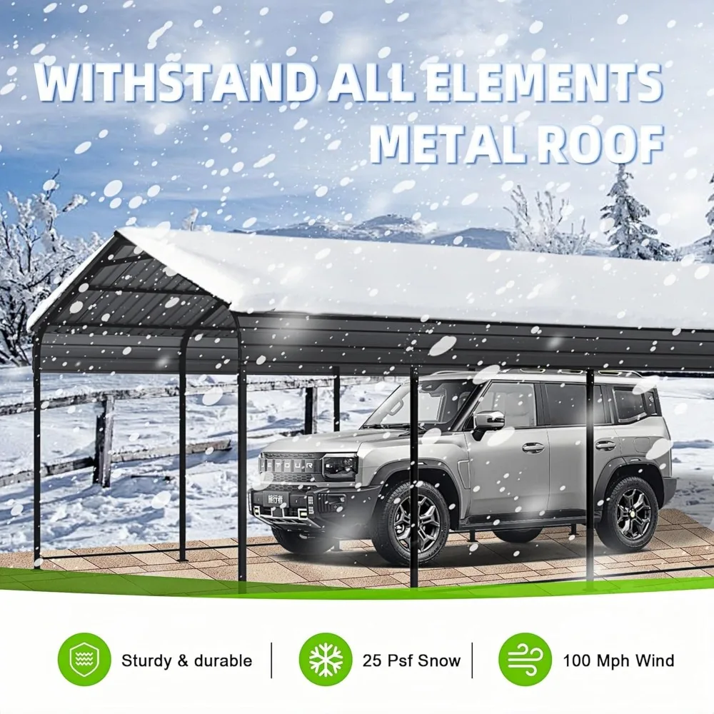 

Автопорт 12x20x8,7 футов с крышей из оцинкованной стали, сверхпрочный металлический карпор, автомобильный укрытие для гаража для пикапа, лодки