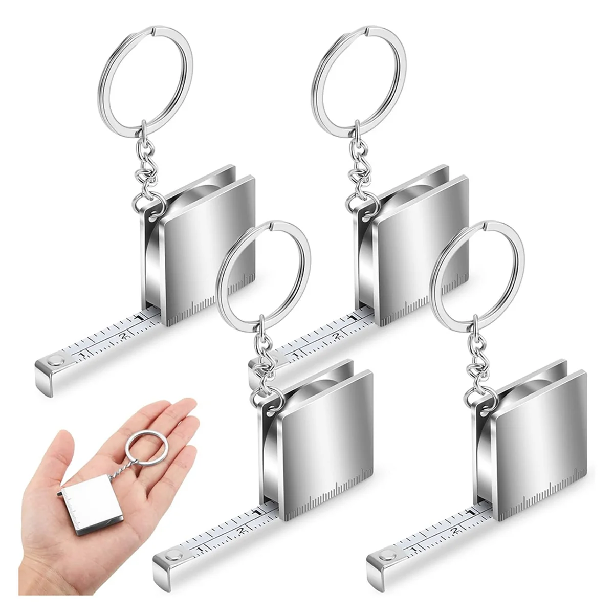 4-Piece Metal Keychain Tape Measure, Maximum Size is 51.97 Inch/4 Feet Small Retractable Tape Measure Keychain