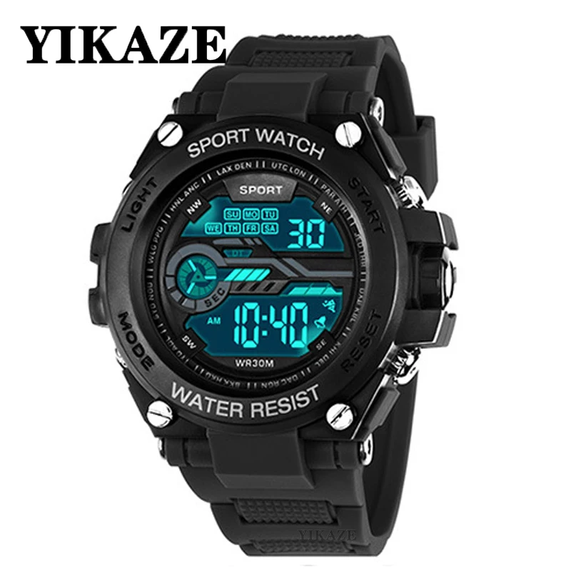 YIKAZE-reloj deportivo Digital para hombre, cronógrafo de pulsera electrónico, resistente al agua, multifunción, LED, Militar