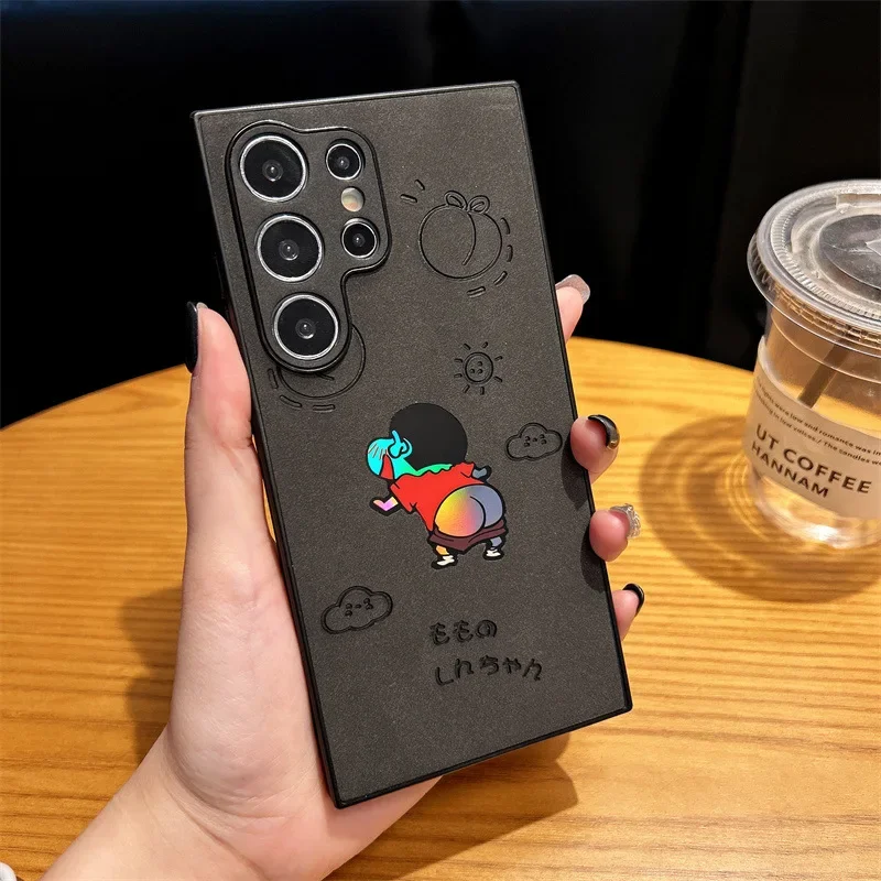 لطيف الكرتون مضحك تلوين شين تشان فو الجلود الليزر قضية الهاتف لسامسونج غالاكسي S25 S24 S23 S22 الترا زائد غطاء مقاوم للصدمات
