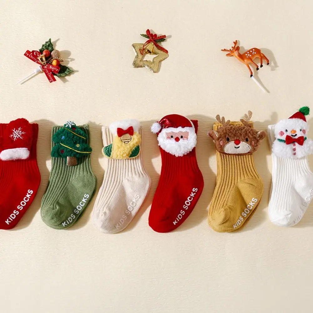 Baby Hosiery Soft Christmas Baby Socks Anti Slip Thicken Newborn Floor Socks Cotton Middle Tube New Year Toddler Socks Winter