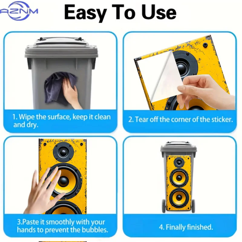 37 X 82 Cm/14.57 X 32.28 Inches Trash Can Sticker, Yellow And Black Retro Speaker Pattern Design, Matte Surface Sticker Suitab view 6