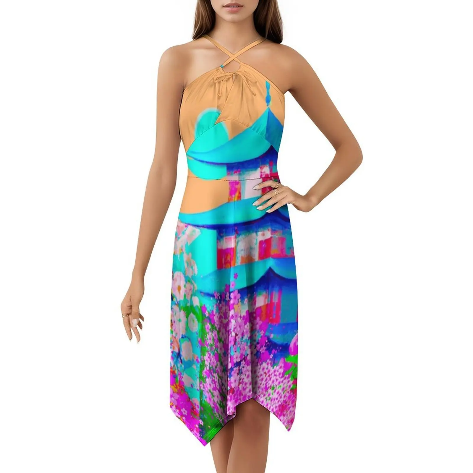 القلعة اليابانية في ربيع زهر ساكورا زهور المرأة فستان الحفلات الأنيق فستان على شكل حرف a مع قصير/طويل/أكمام