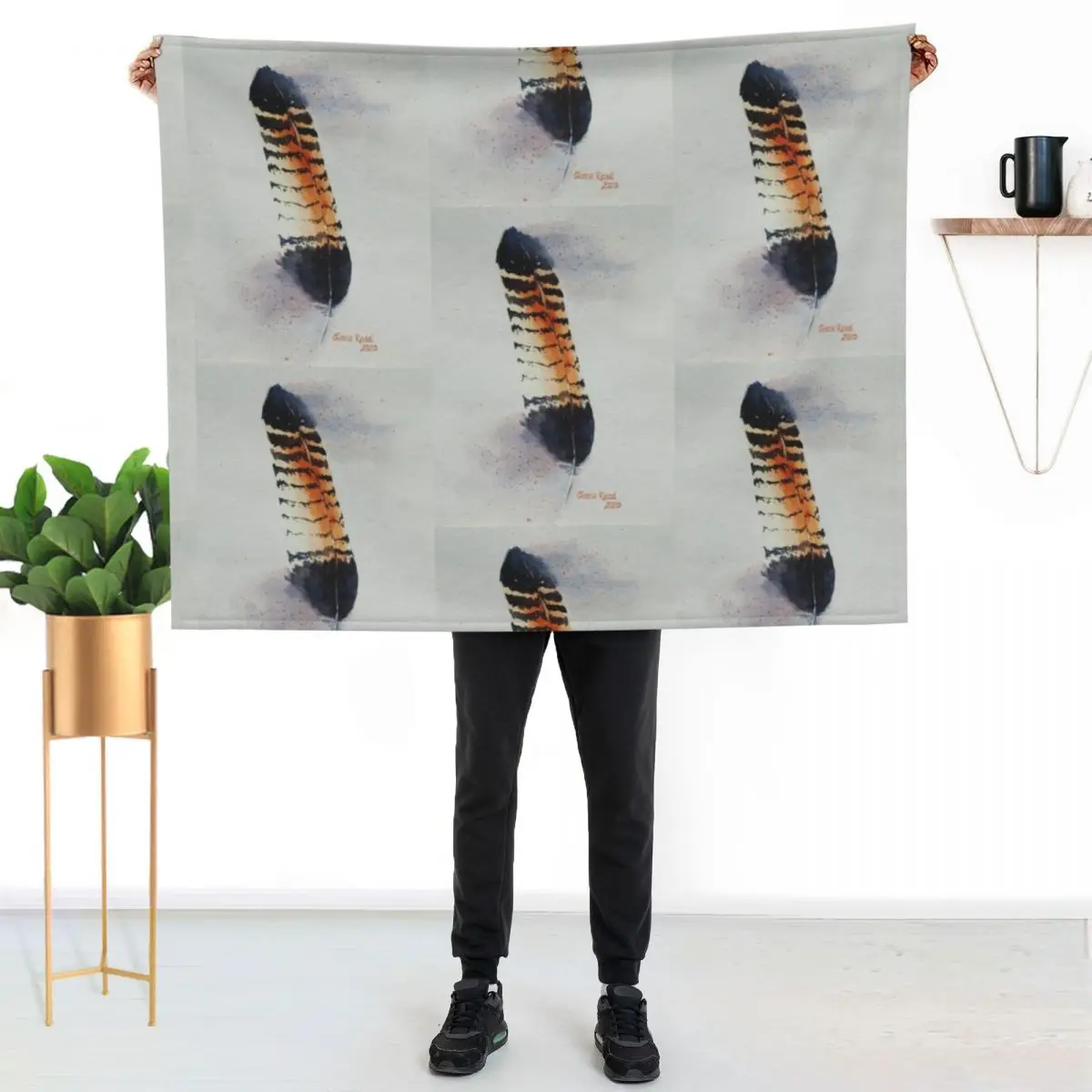 Black Cockatoo Feather Throw Blanket Picnic Warm Comforter Extra Large Throw Soft Beds christmas gifts Blankets