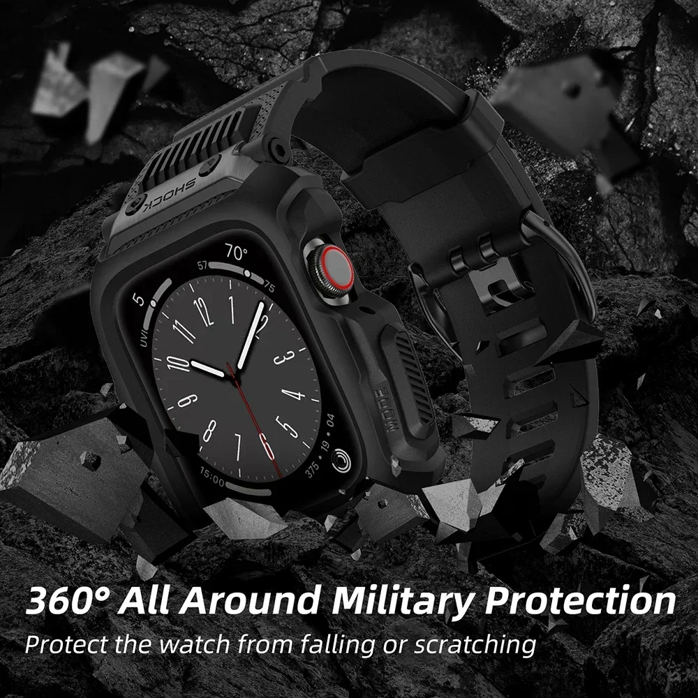 Army Camouflage Sport Case For Apple Watch 9 8 7 SE 6 Band 45 44mm 42 Waterproof Drop-Resistant Integrated Strap Mod Kit correa