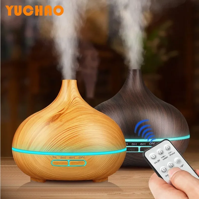 Ultrasonic Air Humidifier Diffuser Essential Oil Humidifier Wood Grain Aromatherapy Machine with Remote Control