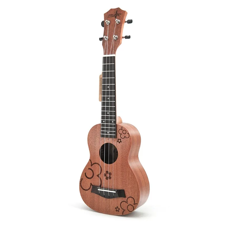 21 inch Sapele Wood Flower Printed Ukulele Four String Hawaii Soprano Mini Guitar Kids Starter Stringed Musical Instrument