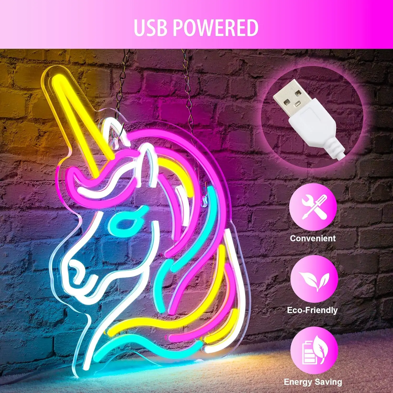 13x12.6in Colorful Unicorn Neon Sign Wall Decor Girl Room LED Light for Bedroom Kids Boy Room Perfect Gift Bed Sweet Dream