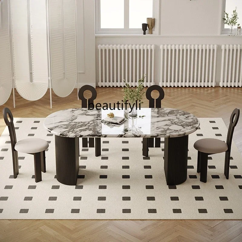 

Y French dining table and chair combination modern retro light luxury luxury stone high-end marble dining table