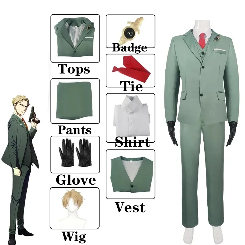 Anime Spy X Family Loid Forger Cosplay Costume Light Green Suit Blond Wig Twilight Outfit Shirt Tie Men Clothes Halloween