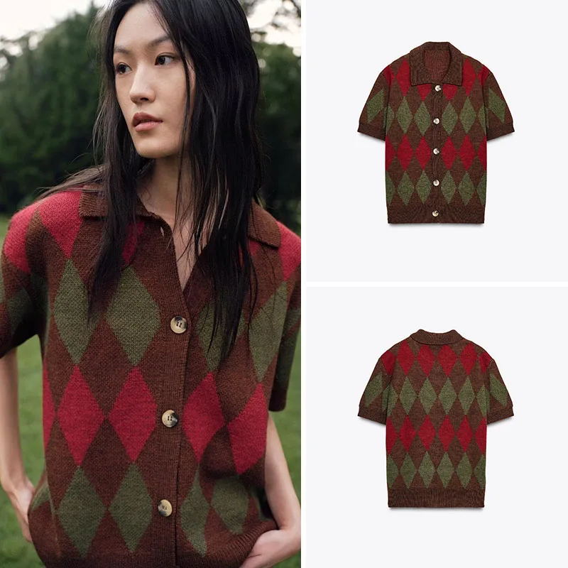 

Новая осенняя женская верхняя одежда irt, вязаное женское пальто ort Sve с ромбовидным узором, повседневное женское пальто со стойкой