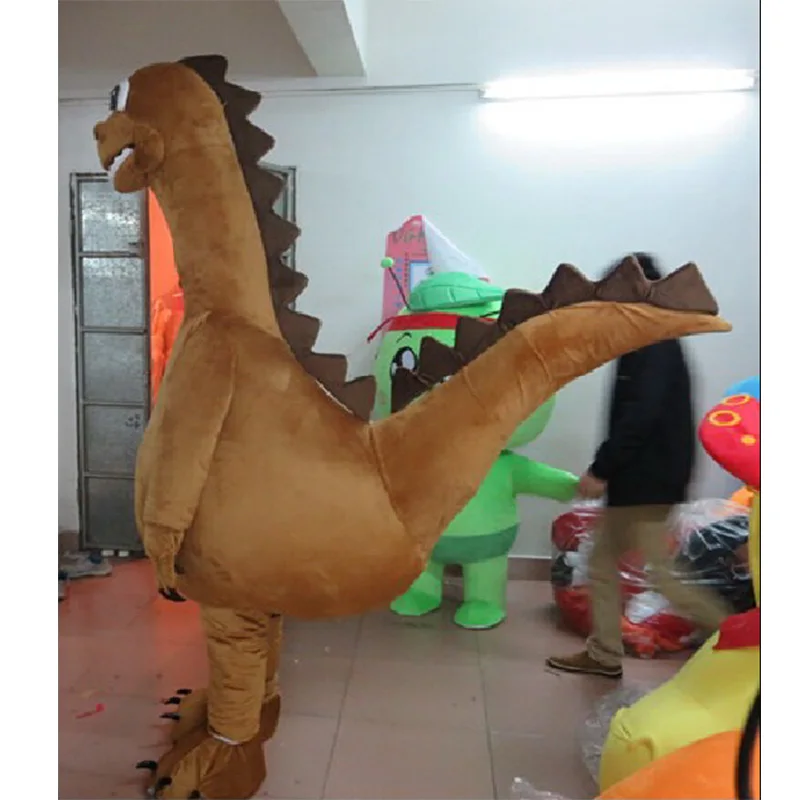 High Quality EVA Helmet Super Soft Velvet Fabric Green Blue Brown Dinosaur Mascot Costume Cosplay Cartoon Suit Unisex 203