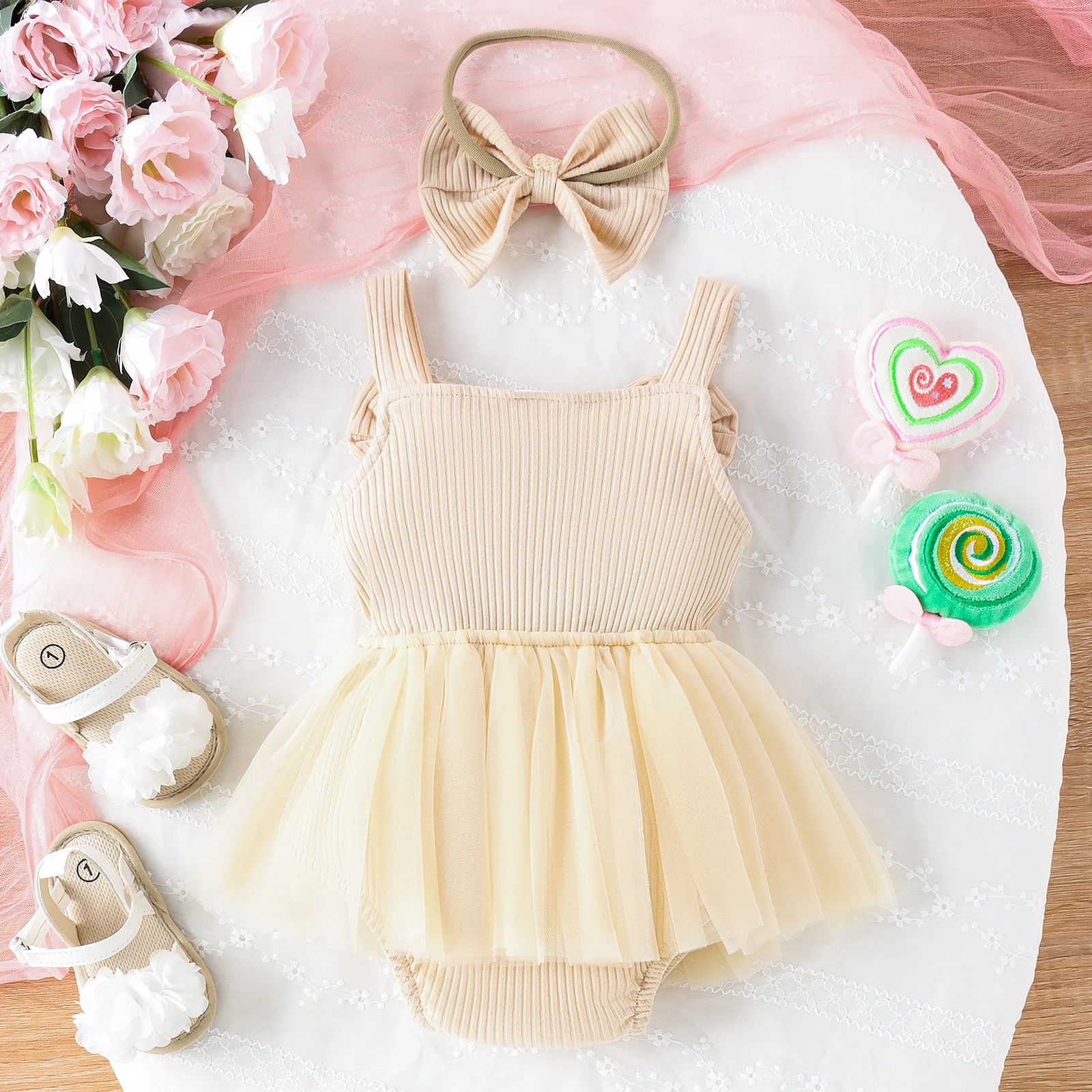 2PCS Summer 0-4 Years Old Baby Girl Baby Soft And Comfortable Simple Beautiful Multi-Color Pit Bow Patchwork Gauze Dress