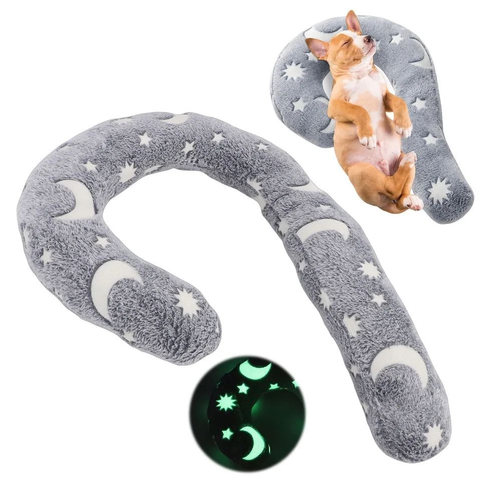 Light Up Decor Pet Crescent Cushion Luminous Surface Crescent Shape Cat Neck Pad Grey Soft Pet Sleep Pad Pet Neck Support