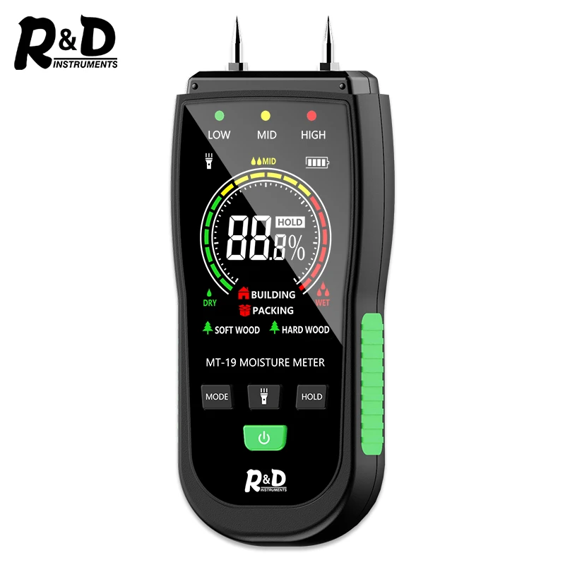 

R&D MT19C Digital Wood Moisture Meter Wood Humidity Tester Hygrometer Timber Damp Detector LCD Flashlight Brick Moisture Meter