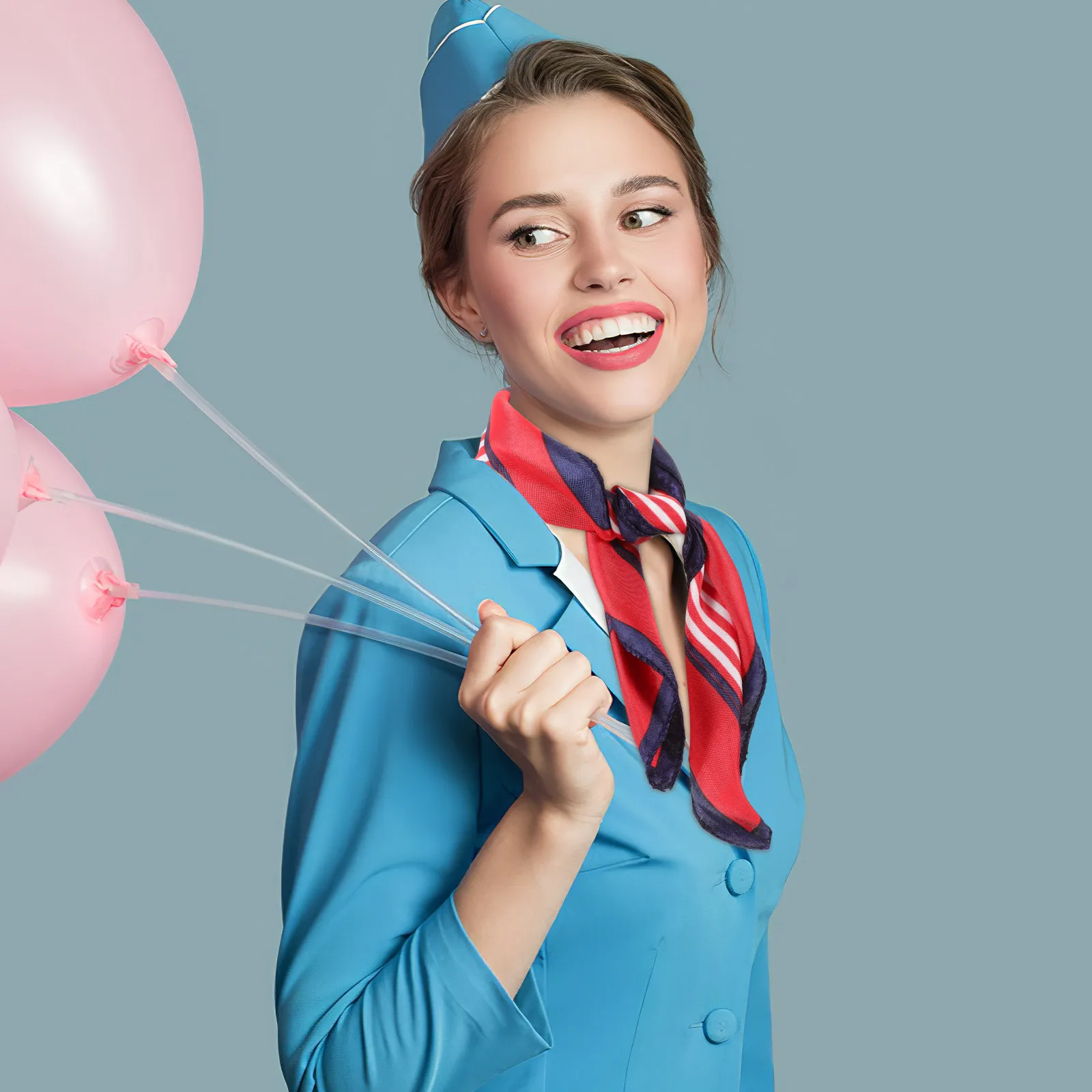 4Pcs Silk-Like Square Neck Scarves Elegant Lightweight for Flight Attendant Uniforms Ladies Satin Scarves Women Neck Accessories