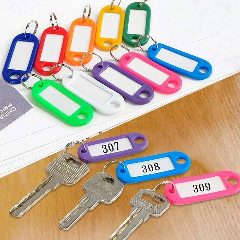 100 PCS KeyChain Labelable Plastic DIY Name Ring for Baggage Paper Labeling to Key Suitcases Pets Tag Accessories Multi-Color