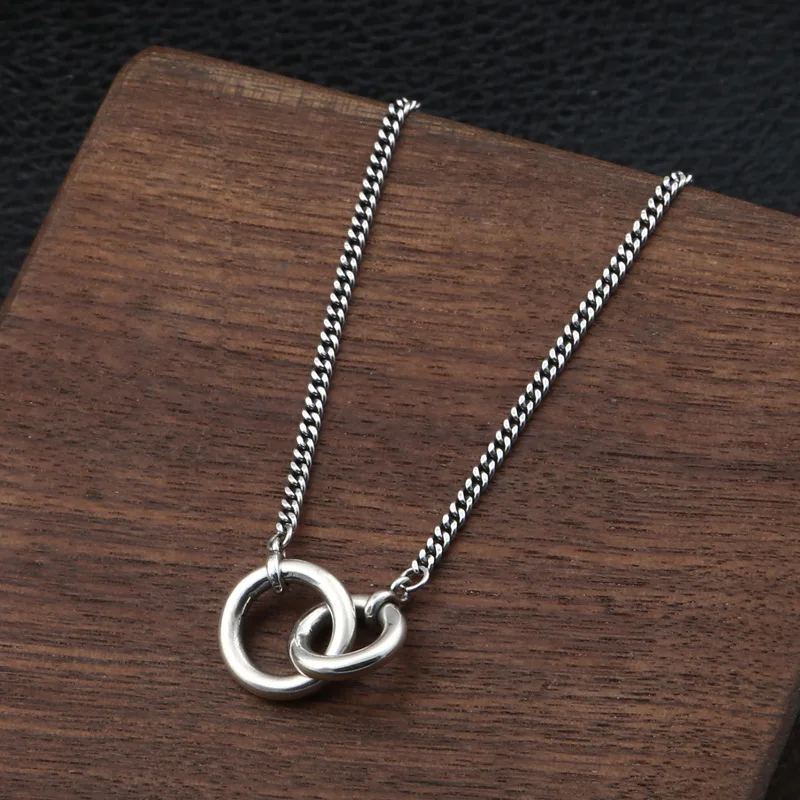 

Fresh Style S925 Silver Double Loop Necklace - Minimalist Collarbone Chain for Women, Fashionable Thai Silver Jewelry