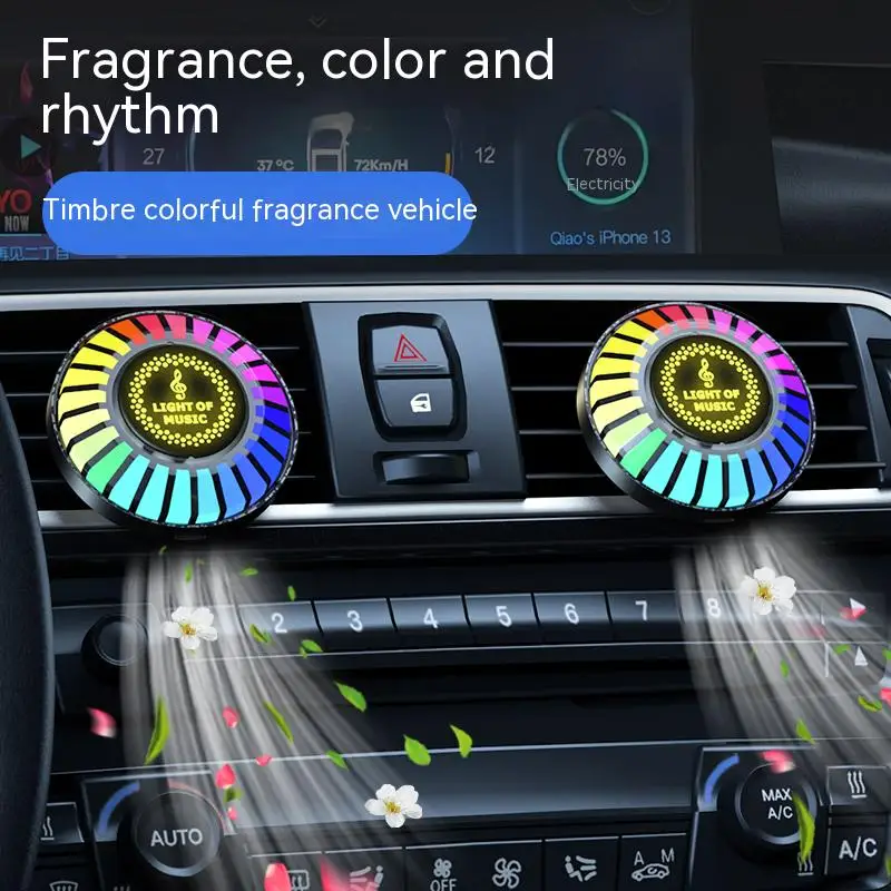 Car Air Freshener with LED Aroma Decorate Atmosphere Fragrance Accessorie RGB Strip Sound Control Voice Rhythm Light APP Control