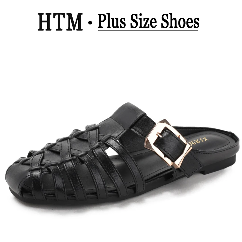 

sandalias de mujer Summer mules Flats Sandals New Handmade Woven Breathable Flat Slippers Casual Leather Women's Slip-on Shoes