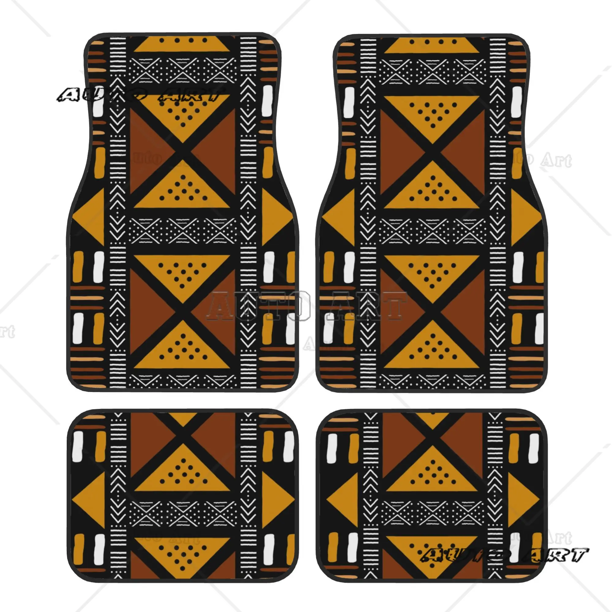 Car Floor Mats 4 Pcs Crystal Velvet African Ethnic Tribal Ankara Geometric Art Universal Front Rear Foot Mats Pieces Auto