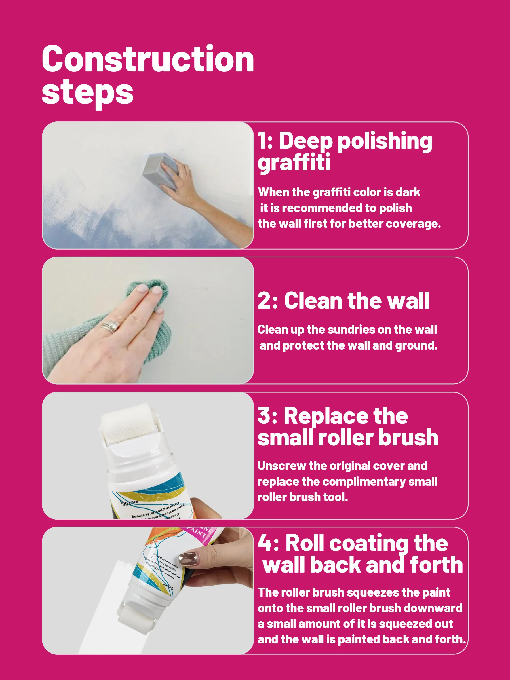 Small roller brush repair paste emulsion paint wall color change repair graffiti cover repair paint tasteless non-toxic