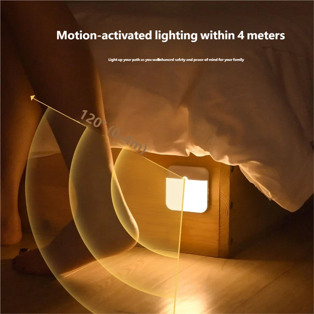 Luz Nocturna LED con Sensor de Movimiento, Lámpara de Gabinete Cuadrada Recargable por USB, para Dormitorio, Cocina, Escalera, Pasillo, Armario