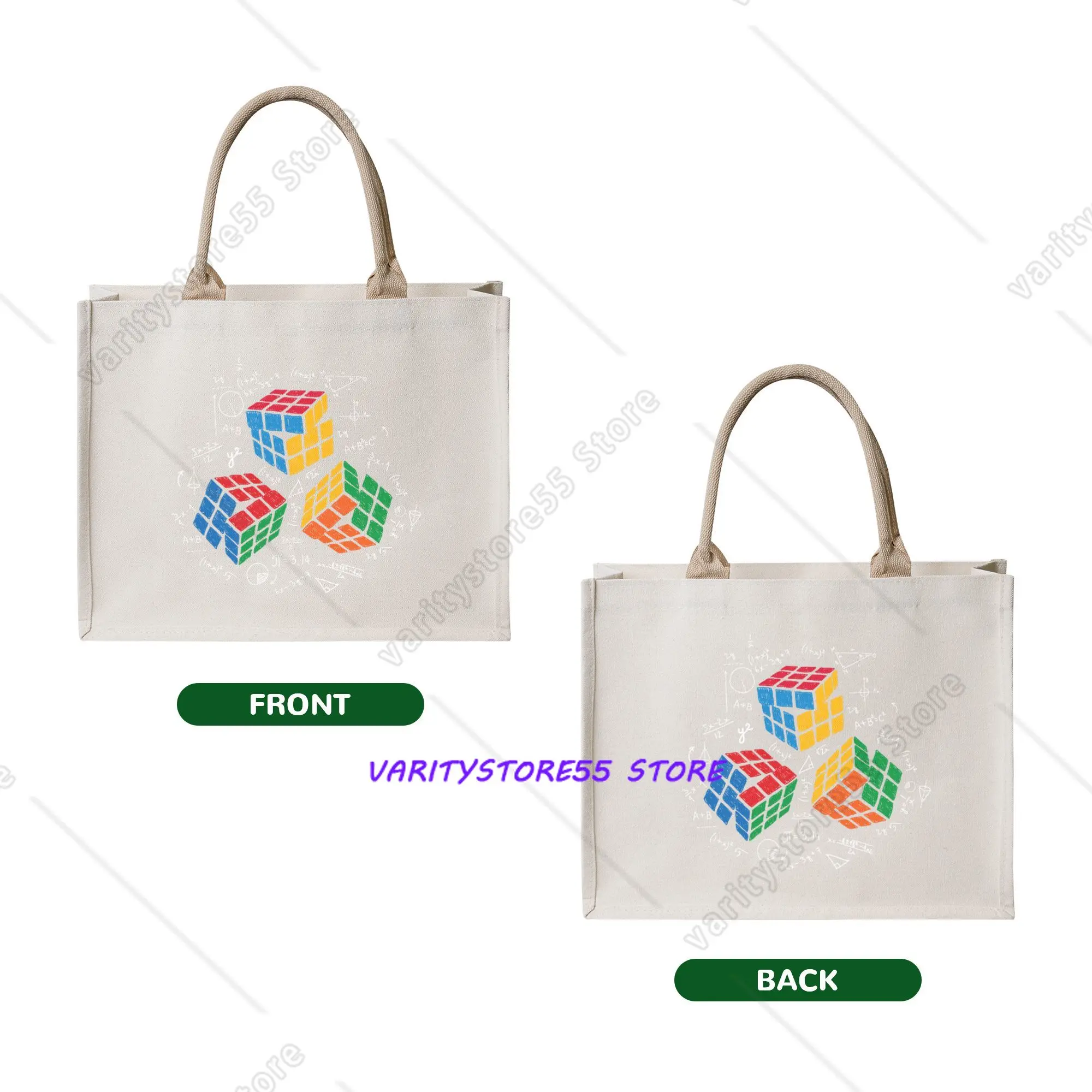 Custom Math Rubiks Cube Shopping Bag Women Portable Large Capacity Groceries Teacher Gift Shopper Tote Bags