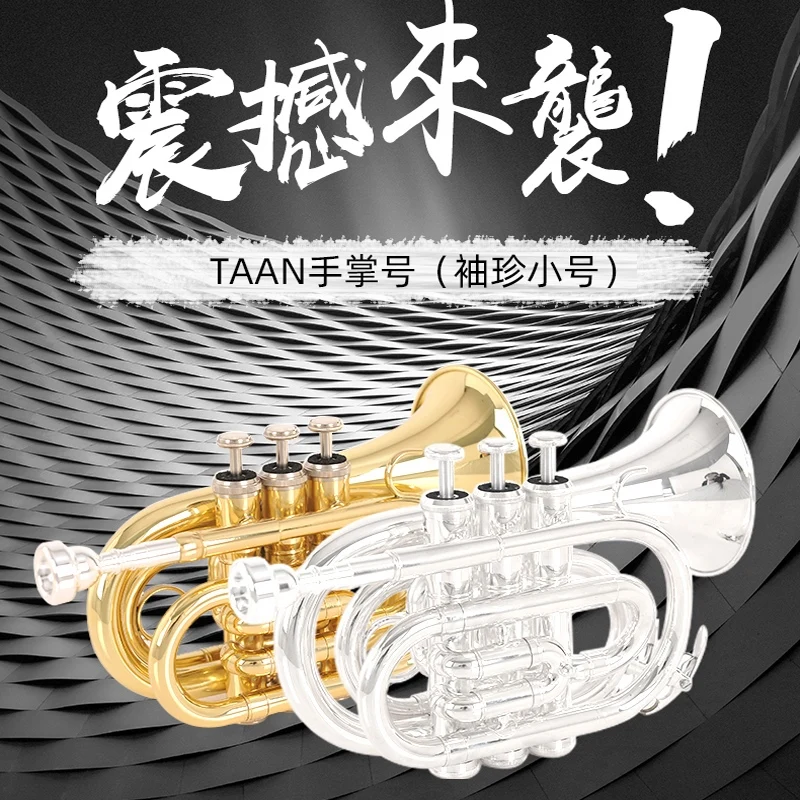 For TAAN Palm Trumpet Pocket Trumpet Lower B Tone Silver Plated Brass Trumpet Initial Exam