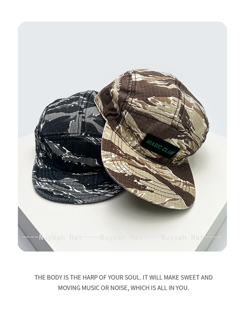 Neue Herren- und Damen-Camouflage-Baseballkappen mit Retro-Schriftzügen, Sonnenschutz, kurzer flacher Krempe, vielseitige persönliche Schirmmütze, modisch – Detail 7