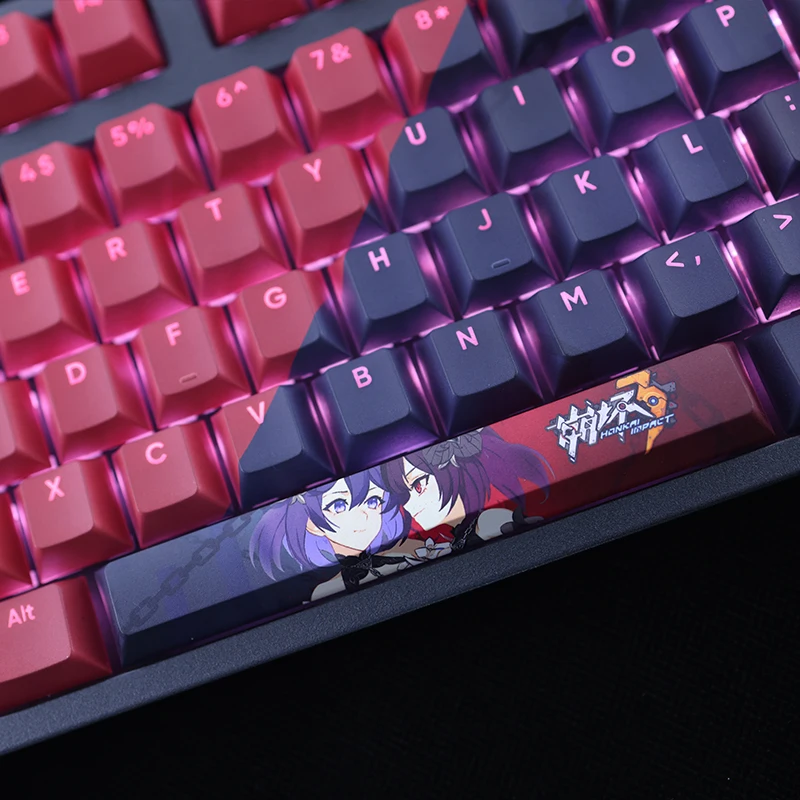 Keycaps PBT Dye Subbed, Keycap, Keycap, Retro-lit, Honkai Impact 3, Anime Gaming, No Profile, Stygian, 108 prédire, Set