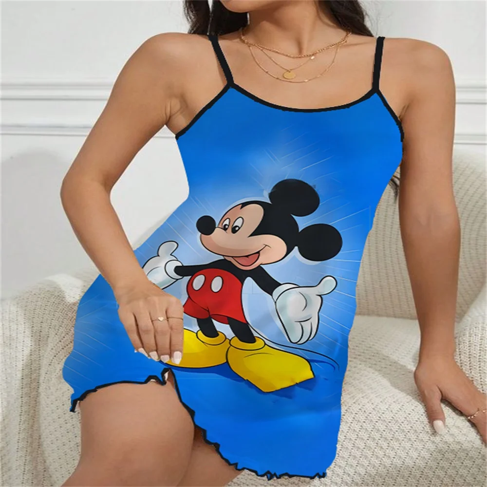 

2024 Summer Chic New Comfortable Pajama for Women Cartoon Pattern Female Nightwear Sexy Suspemder Sleeping Dress for Women