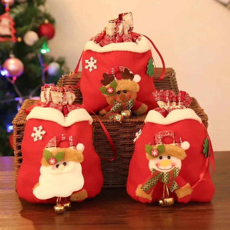 Many Colors Christmas Gift Bag Candy Packaging Bag Cartoon Santa Claus Snowman Brushed Cloth Tote Bag Festive Decoration Pendant