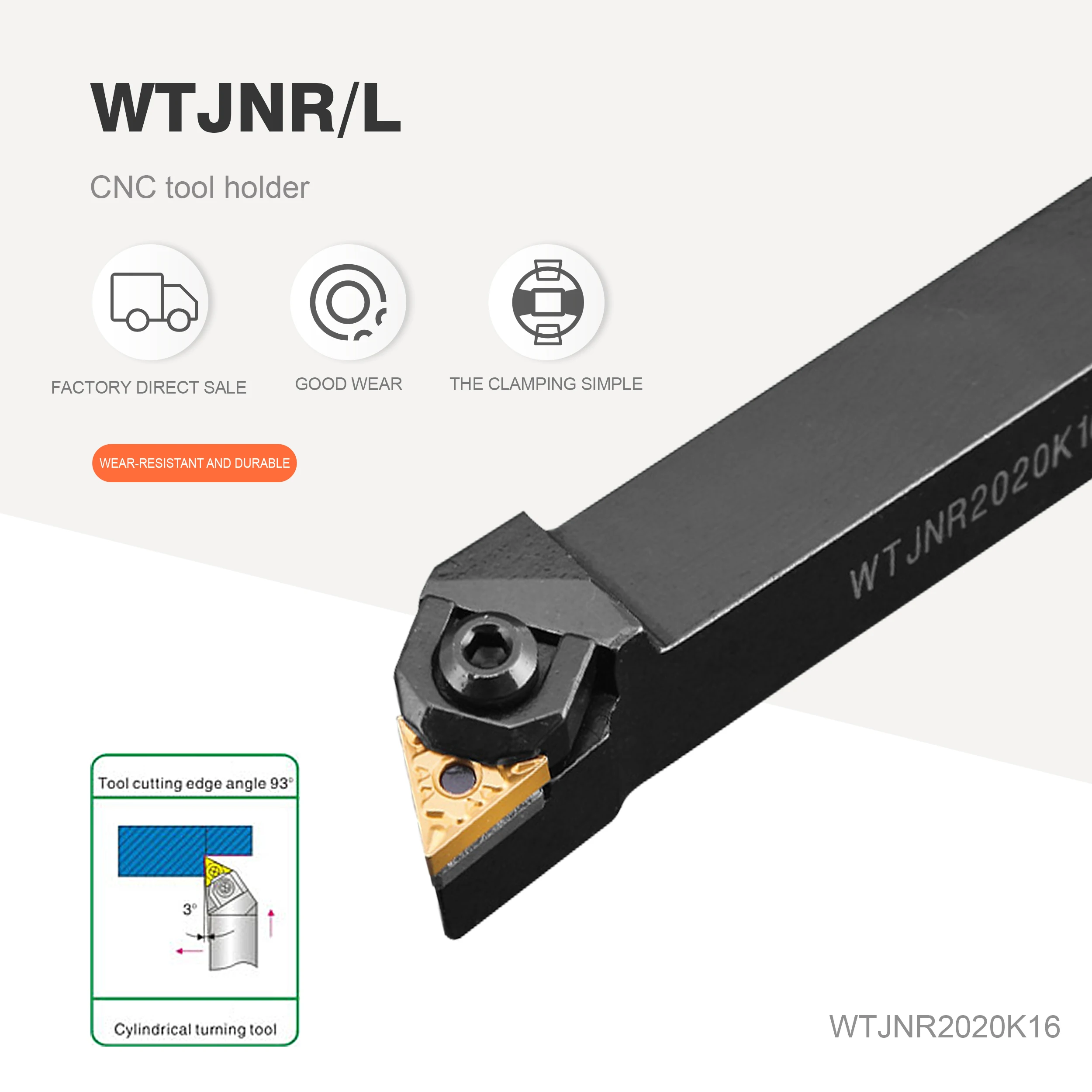 WTJNR1616H16 WTJNR2020K16 WTJNR2525M16 CYLINDRICAL TURNING TOOL HOLDER TNMG1604 CARBIDE INSERT FOR LATHE TOOL