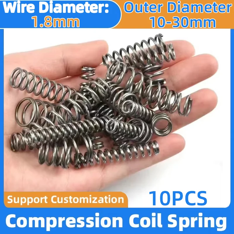 10PCS 1.8mm Wire Diameter 65Mn Wear Resistant Compressed Spring Cylindrical Coil Return Release Pressure Spring Steel Coils
