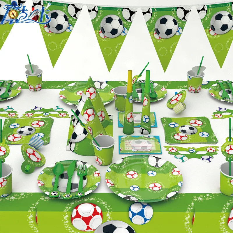 Sports Boy Football Events Match Birthday Party Decoration Supplies Disposable Cutlery Balloon Background Kid Gift