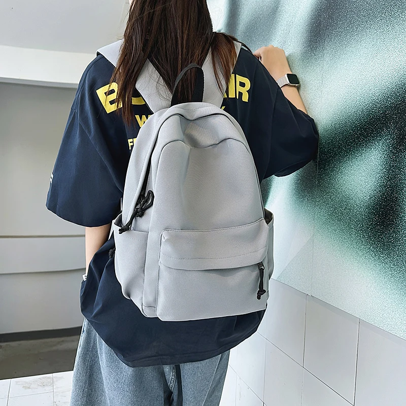 

Solid Color Women Backpack Simple College Student Schoolbag Nylon Waterproof Unisex Laptop Backpack Casual Travel Backpack