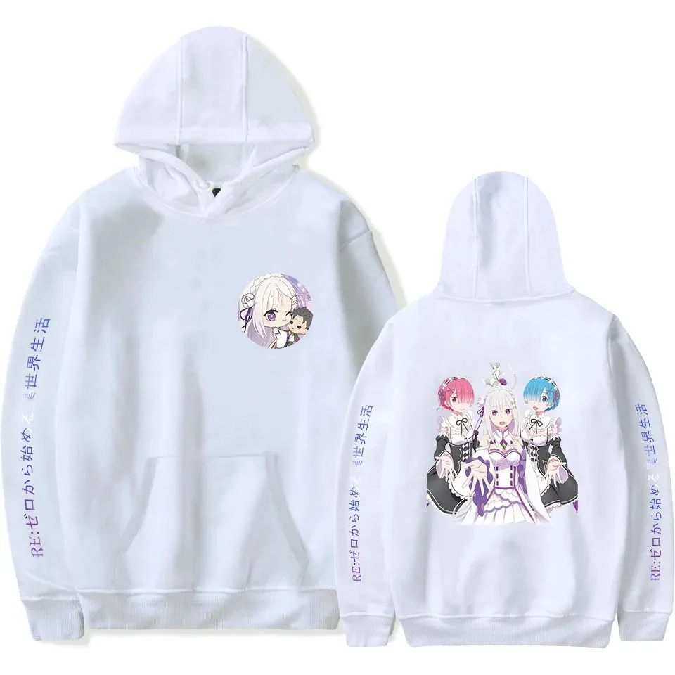 Men and Women Re Zero Japanese Anime Fleece Hoodies, Harajuku Cartoon, Kawaii Felix Argyle Print, High Quality Sweatshirt, Autum