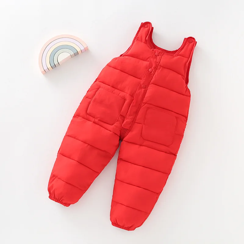 Boys Down Overalls Children Ski Sweatpants Baby Outside Jumpsuit Winter Girls Waterproof Romper Kids Thick Warm Windproof Clothe