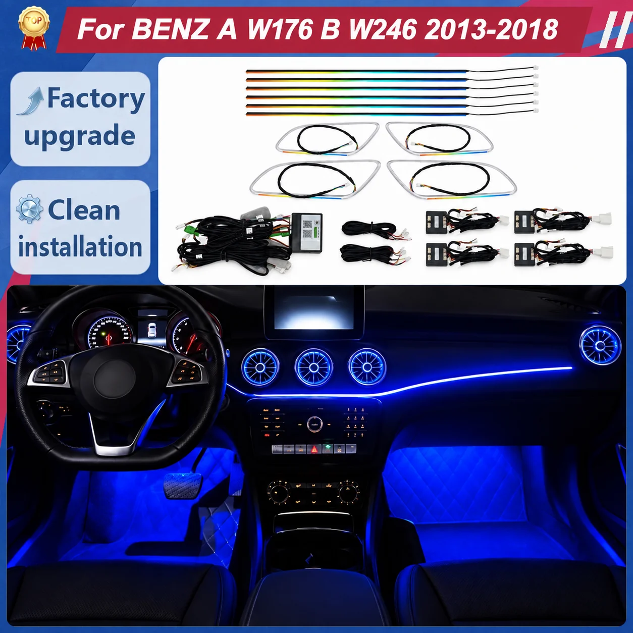 Active LED Ambient Lighting Kit for Mercedes-Benz A-Class W176 B-Class W246 2013-2018 Interior Trim Lights Cabin Accent Lighting