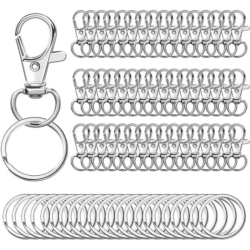 50/100PCS  Swivel Snap Hooks With Key Rings Key Chain Clip Hooks Lobster Claw Clasps For Bag Dog Chains Keychains DIY Jewelry