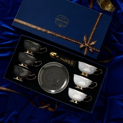 European-style High-end Ceramic Cup and Saucer Set 2/4/6pice Gift Box Multi-user Use Tableware Coffee Cup Teacup Espresso Cups