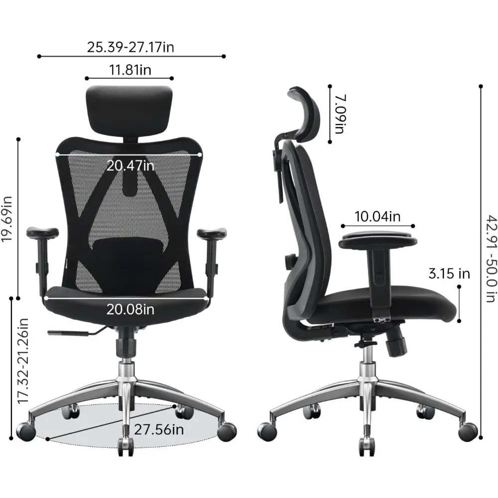 Ergonomic Office Chair for Big and Tall People Adjustable Headrest with 2D Armrest Lumbar Support and PU Wheels Freight free