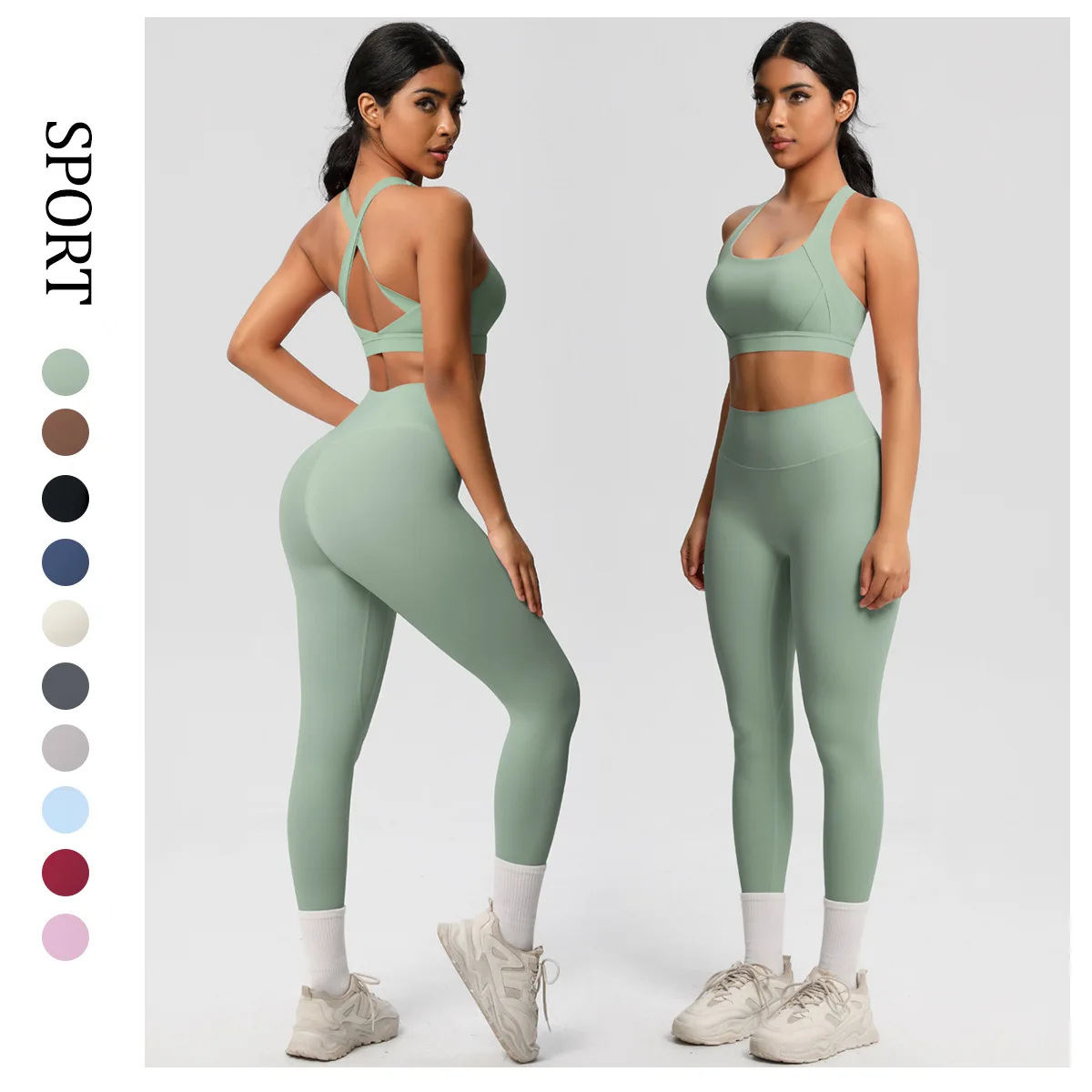 

2pcs Women Patchwork Sport Yoga Suit Training Sleeveless Sport Gym Tops Tummy Control Slimming Booty Leggings Yoga Suit Sports
