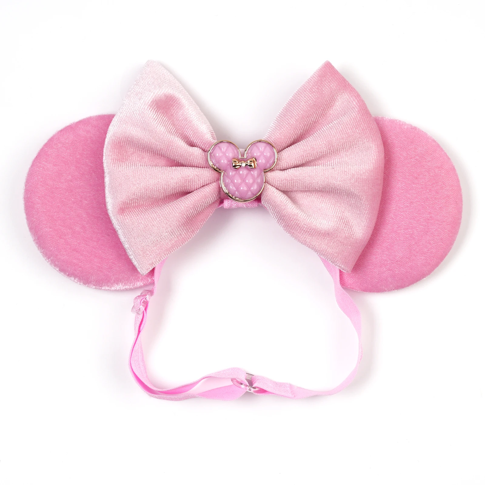 Diadema Ajustable con Orejas de Minnie Mouse Rosadas para Niñas, Lazo de Terciopelo, Accesorios de Disfraces de Princesa para Fiestas, Viajes a Disneyland