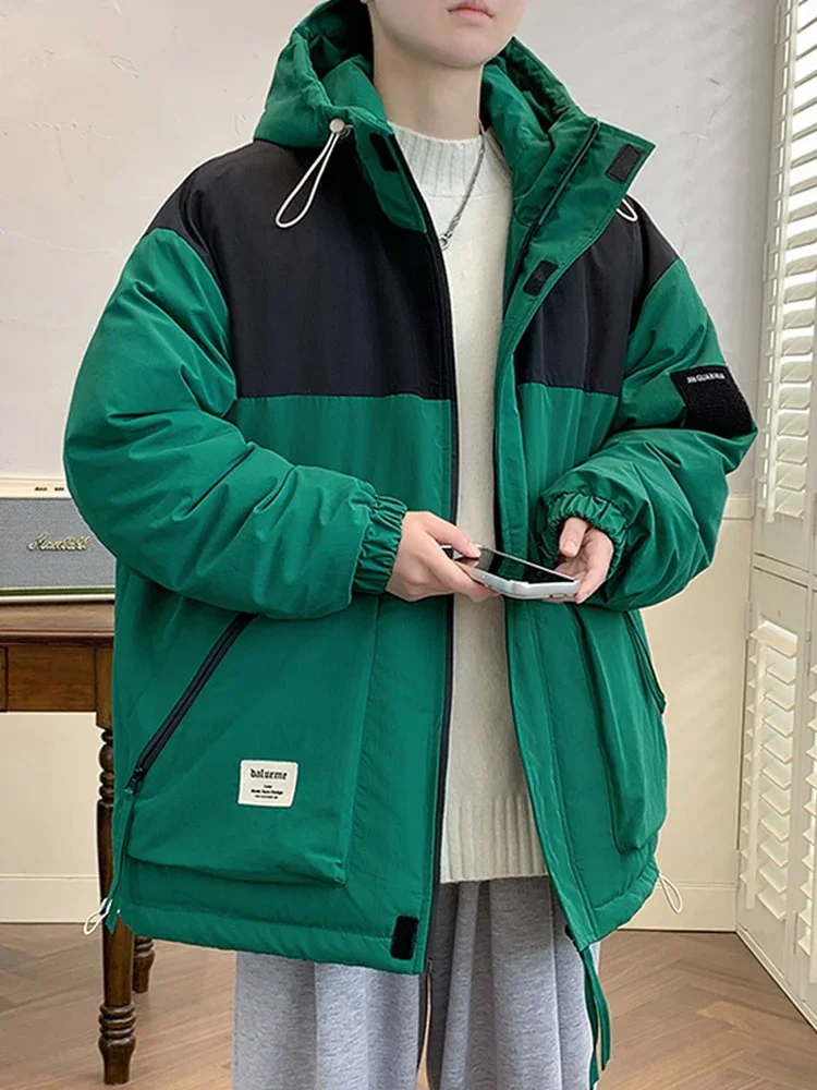 2024 nova jaqueta de inverno masculina grosso quente parkas seda-como algodão acolchoado jaquetas homem com capuz blusão casaco térmico tamanho grande 8xl