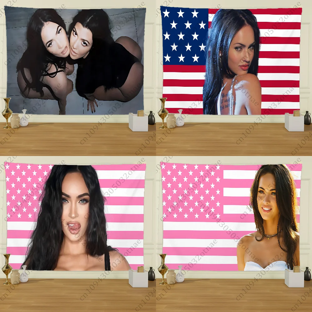 

M-Megan F-Fox USA Flag Tapestry Creative Pattern Photo Living Room Wall Art Tapestry Decor Party Outdoor Decorate Banners