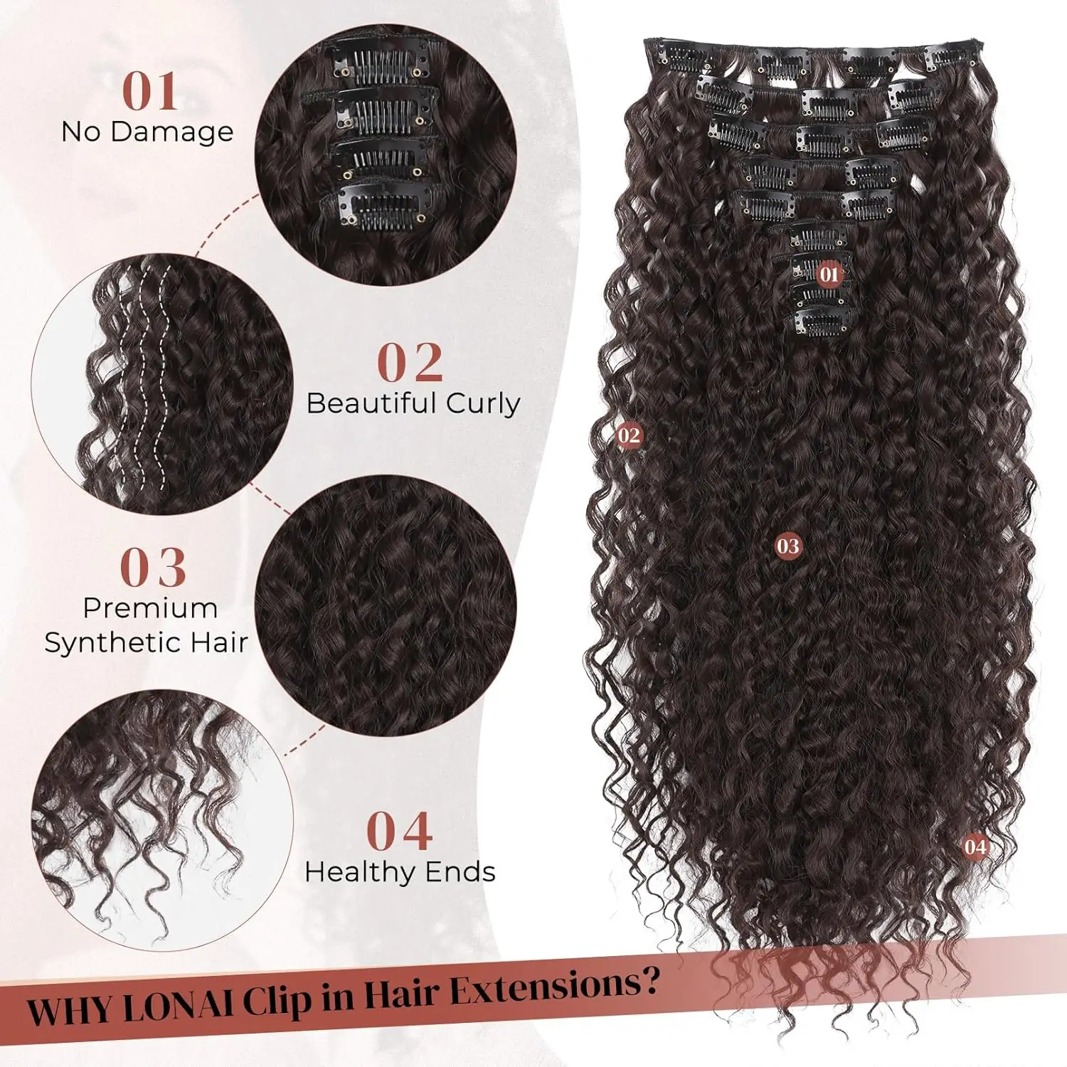 Hair Extension,9PCS Brown 22" Curly Clip in Hair Extensions LN002 braiding hair pre stretched